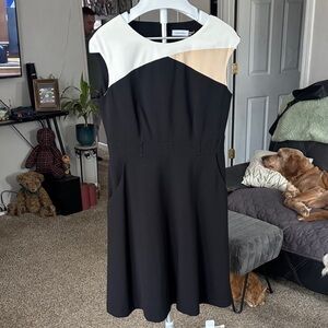 Calvin Klein Black, White, and Tan Midi Dress SZ 10
